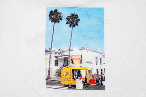 スラッピーサプライ ICE CREAM Tee / バック カリフォルニア アイスクリームトラック ヤシの木 フォトプリント アップ