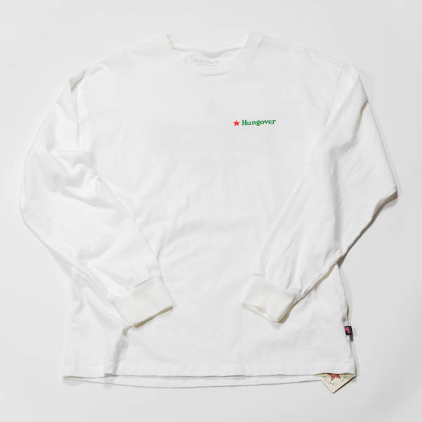 スラッピーサプライ HUNGOVER LS TEE 長袖Tシャツ ホワイト / 正面 左胸ワンポイント