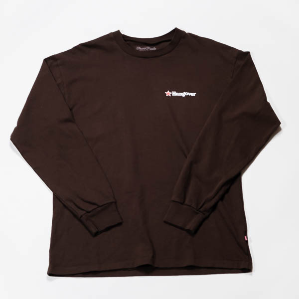 スラッピーサプライ HUNGOVER LS TEE 長袖Tシャツ ブラウン / 正面 左胸ワンポイント