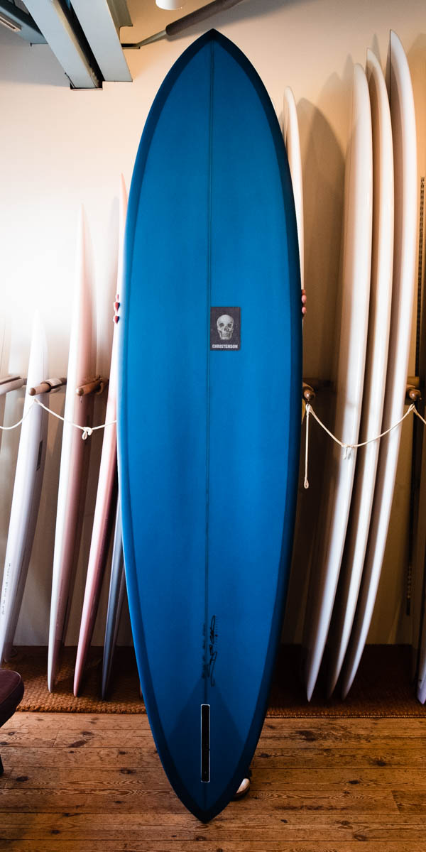 クリステンソン ジャパン C-BUCKET 8'0" CHRISTENSON SURFBOARDS JAPAN / デッキ面全体 ティールカラーとスカルロゴエンブレム
