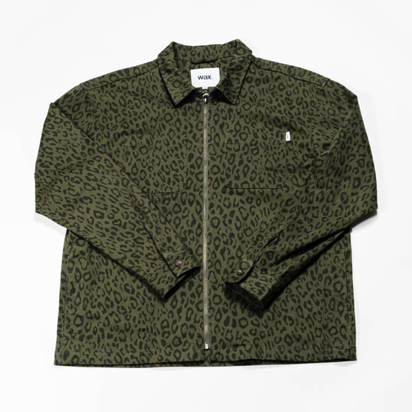ワックス Leopard Zip Jacket レオパード柄ジップジャケット カーキ / 正面