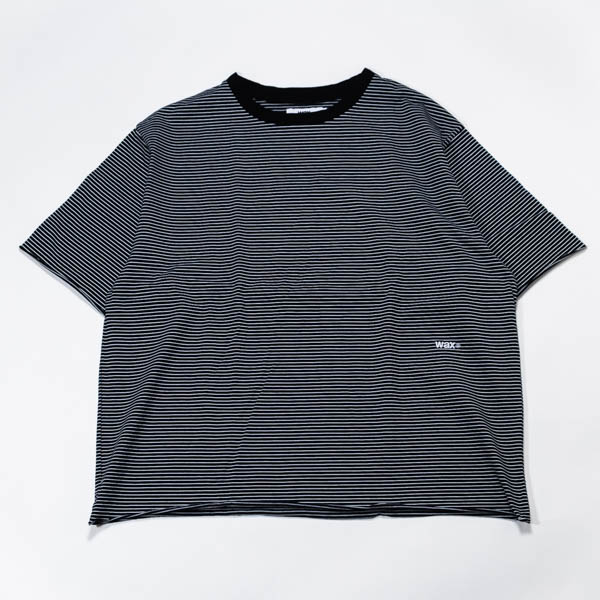 ワックス ピンストライプ カットオフTシャツ ブラック / 正面