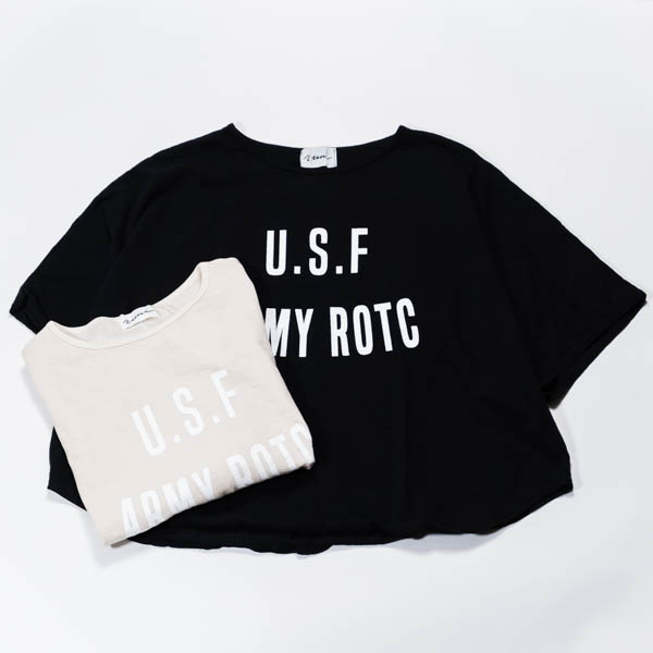 UMI U.S.F ARMY ROTC Tee ナチュラル — 正面（オーバーサイズシルエット）