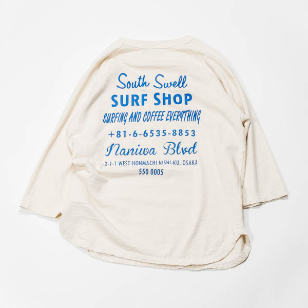 ワオ South Swell Shop 七分袖Tシャツ アイボリー / 背面 ショップ情報プリント