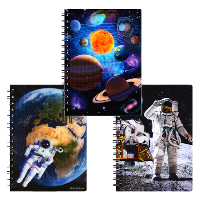 【宇宙グッズ】3Dリングノート［太陽系・スペースシャトル・サターンV・地球と宇宙飛行士・月面歩行］