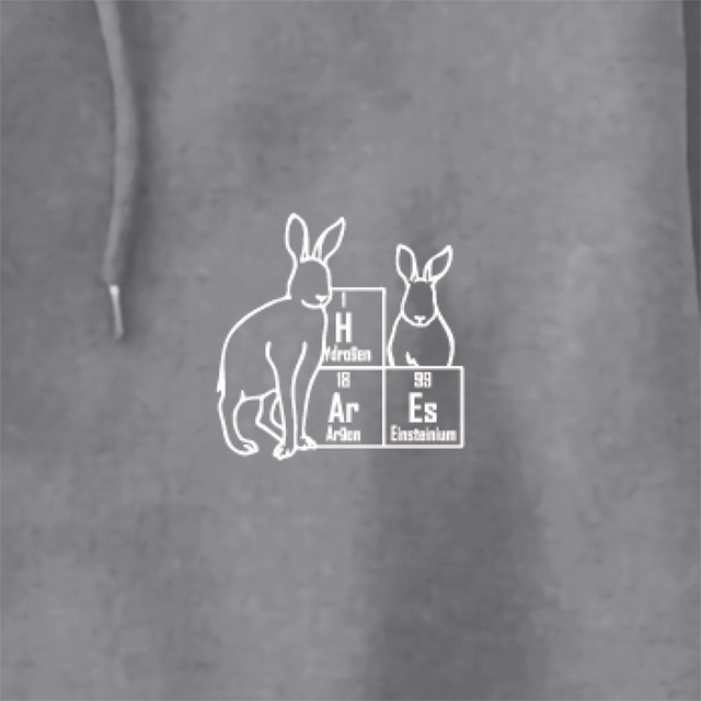 元素ならべ ネコパーカー グレー　胸元プリント柄