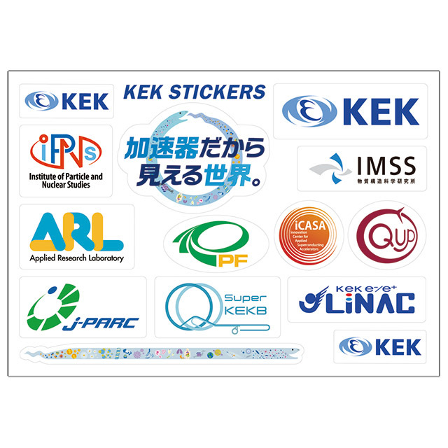 KEKに属する研究施設の各ロゴとスローガンをステッカー