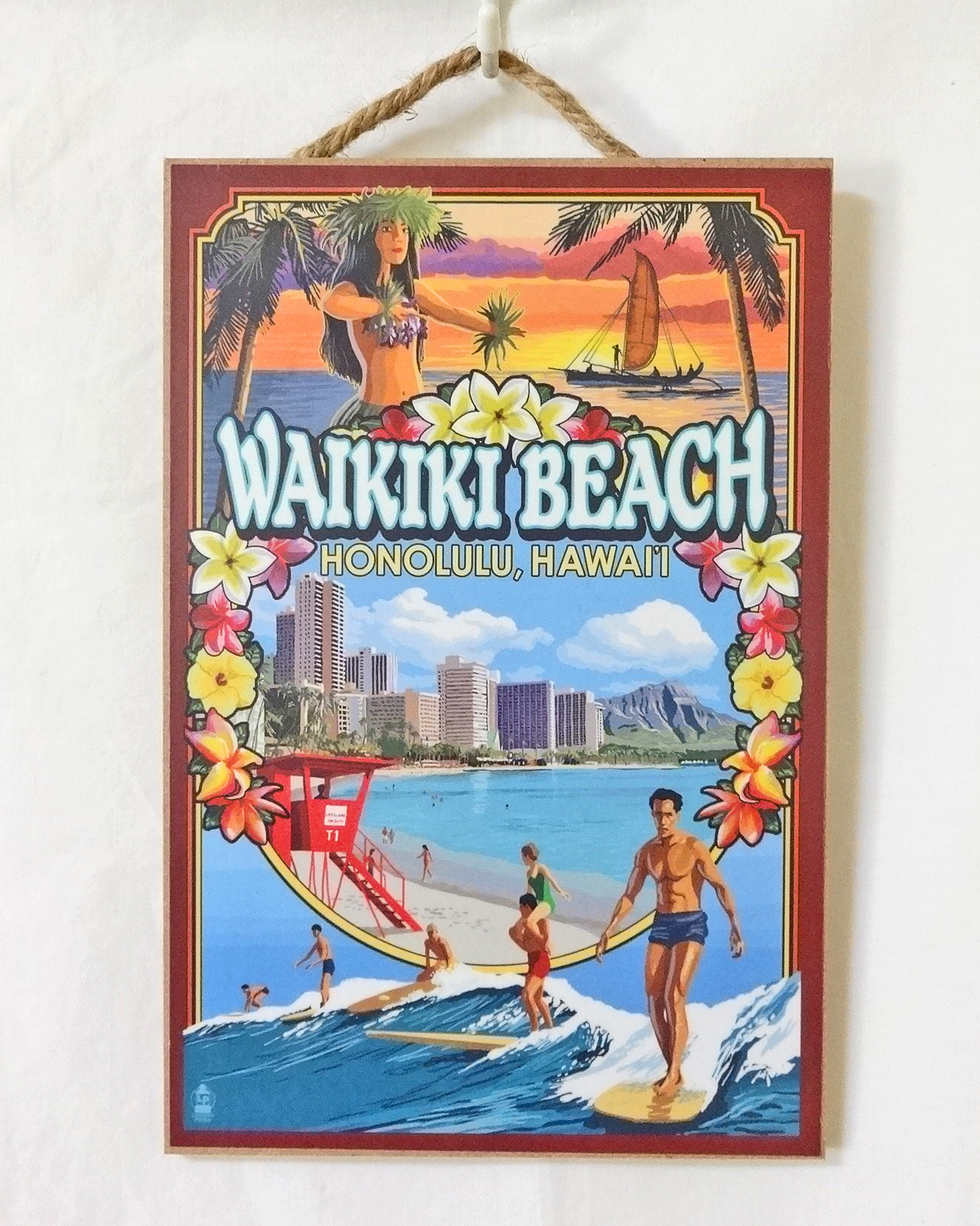 【1点商品】ハワイアン看板・ウッドプレート/ワイキキビーチ