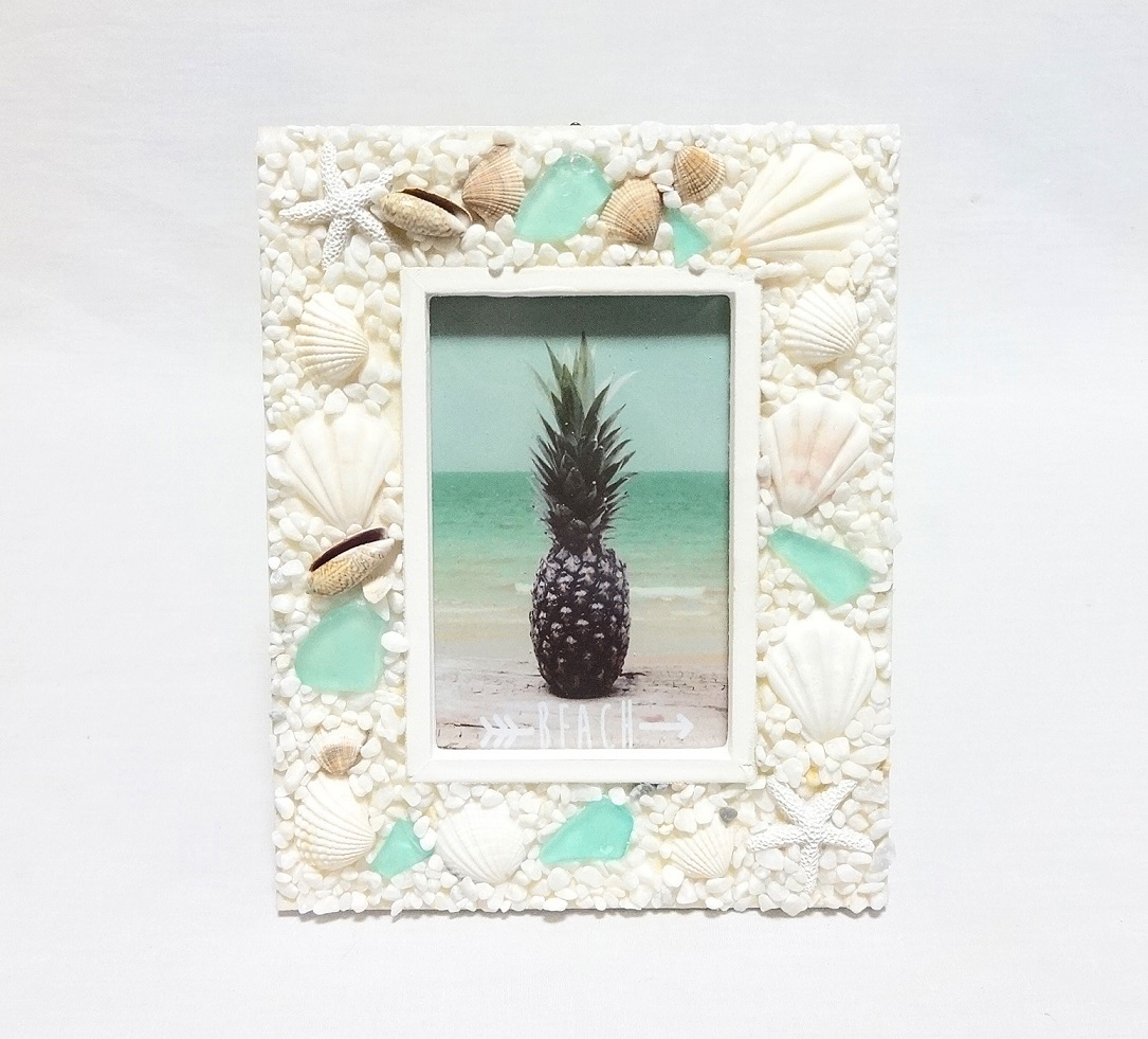 シェルグラスフォトフレーム/ホワイトスターフィッシュ