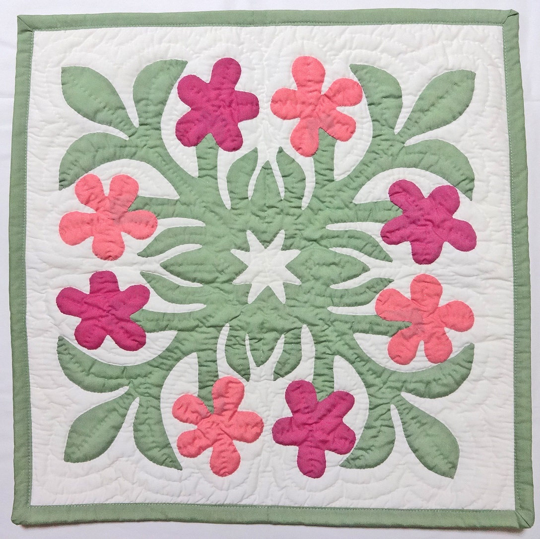 【メール便・送料無料】ハワイアンキルトクッションカバー/ピンクプルメリアMC