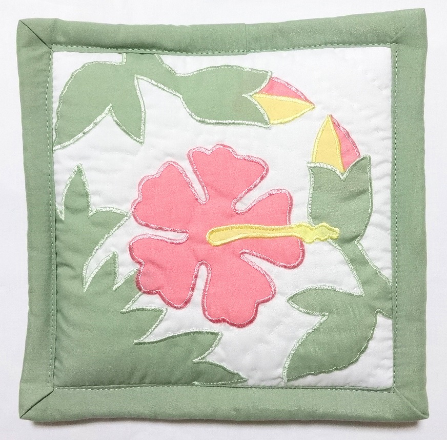 【メール便・送料無料】ハワイアン・鍋敷きポットホルダー/ピンクハイビスカスMC