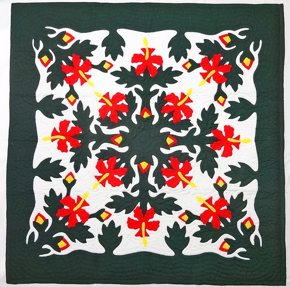 【送料無料】ハワイアンキルトタペストリー/壁掛け/レッドハイビスカスMC・ビッグサイズ