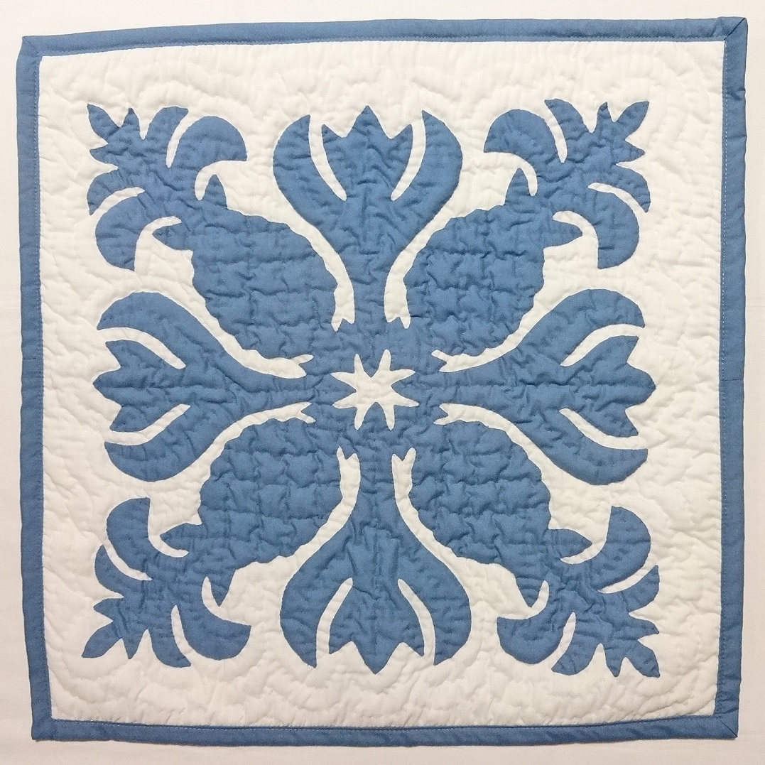 【メール便・送料無料】ハワイアンキルトクッションカバー/ブルーパイナップル