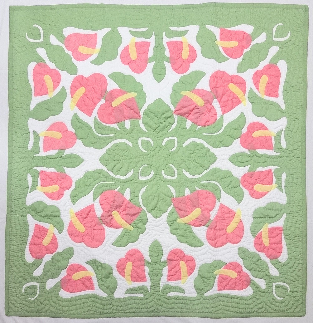 【送料無料】ハワイアンキルトタペストリー/壁掛け/ピンクアンスリウムMC・ビックサイズ