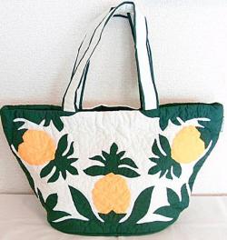 【ハワイアンキルト・最安値を目指します】ハワイアンキルト・トートバッグ(パイナップル・ラージ9）