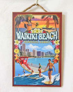 【1点商品】ハワイアン看板・ウッドプレート/ワイキキビーチ