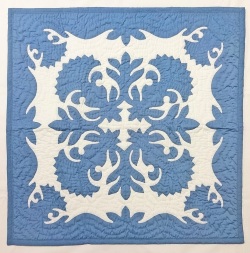 ハワイアンキルトタペストリー/壁掛け/ブルーレフア