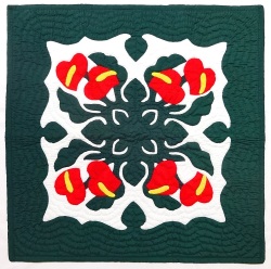 ハワイアンキルトタペストリー/壁掛け/レッドアンスリウムMC