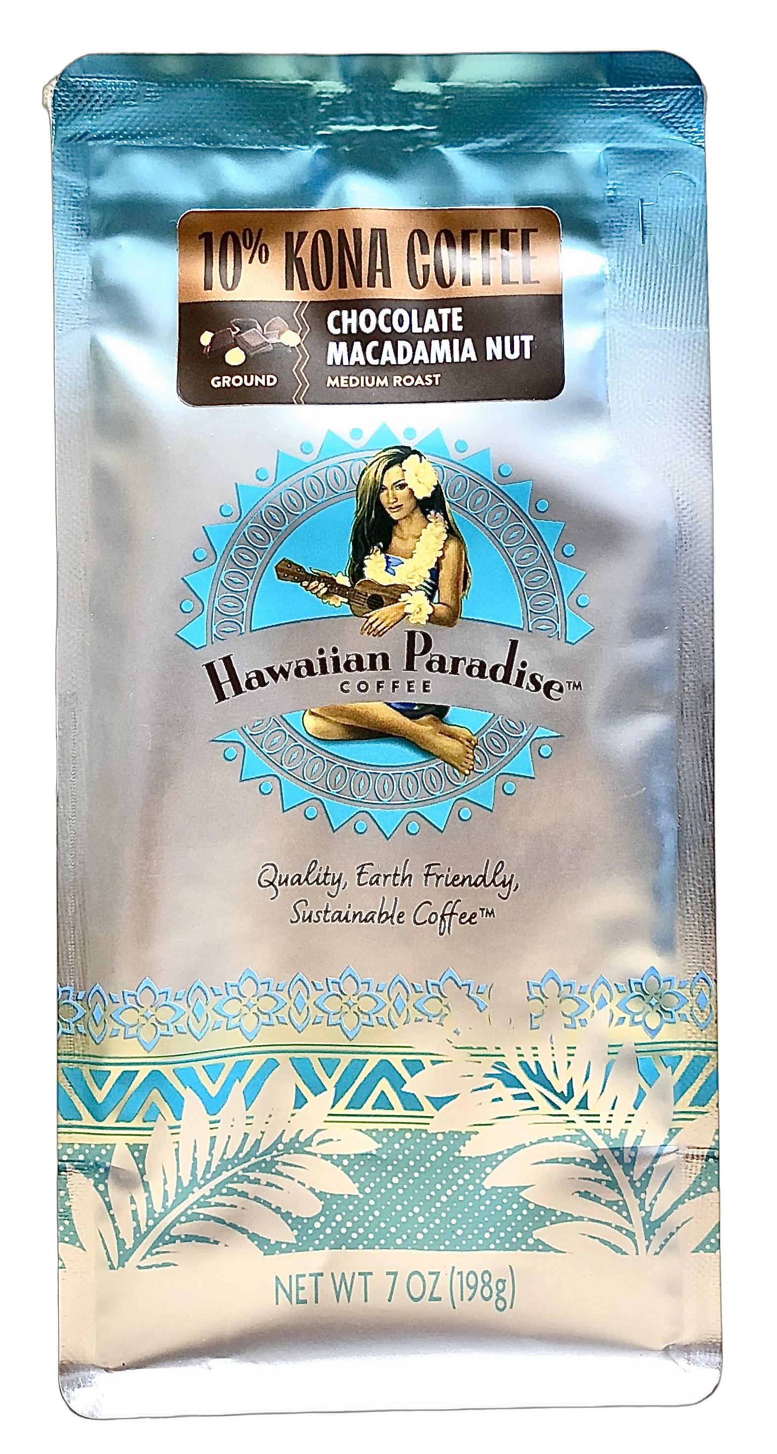 【1袋あたり1100円】ハワイアンパラダイスコーヒー/チョコマカダミアナッツ/10%KONA粉タイプ(198g)×12袋セット