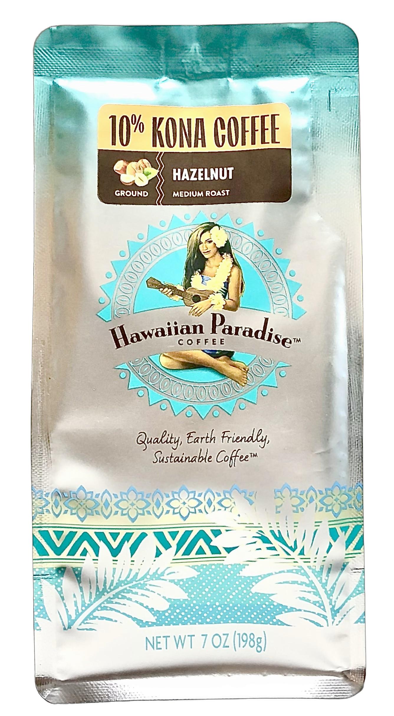 【1袋あたり1100円】ハワイアンパラダイスコーヒー/ハワイアンヘーゼルナッツ/10%KONA粉タイプ(198g)×12袋セット