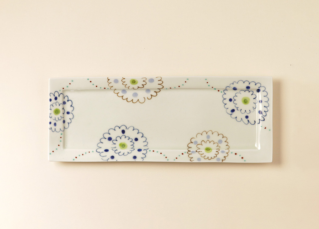 手描き花柄 長角皿 有田焼