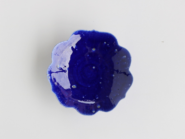 瑠璃釉 輪花皿 陶芸 変形皿 瑠璃釉流れ 輪花皿 大 波佐見焼