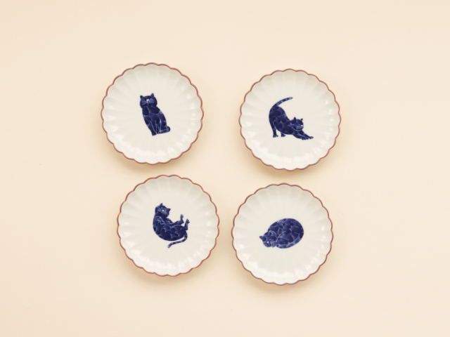 ネコ 3.5寸菊皿 小 波佐見焼 | ねこ 猫