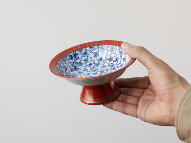 デッドストック 朱巻 金彩 桜花詰紋 高台皿