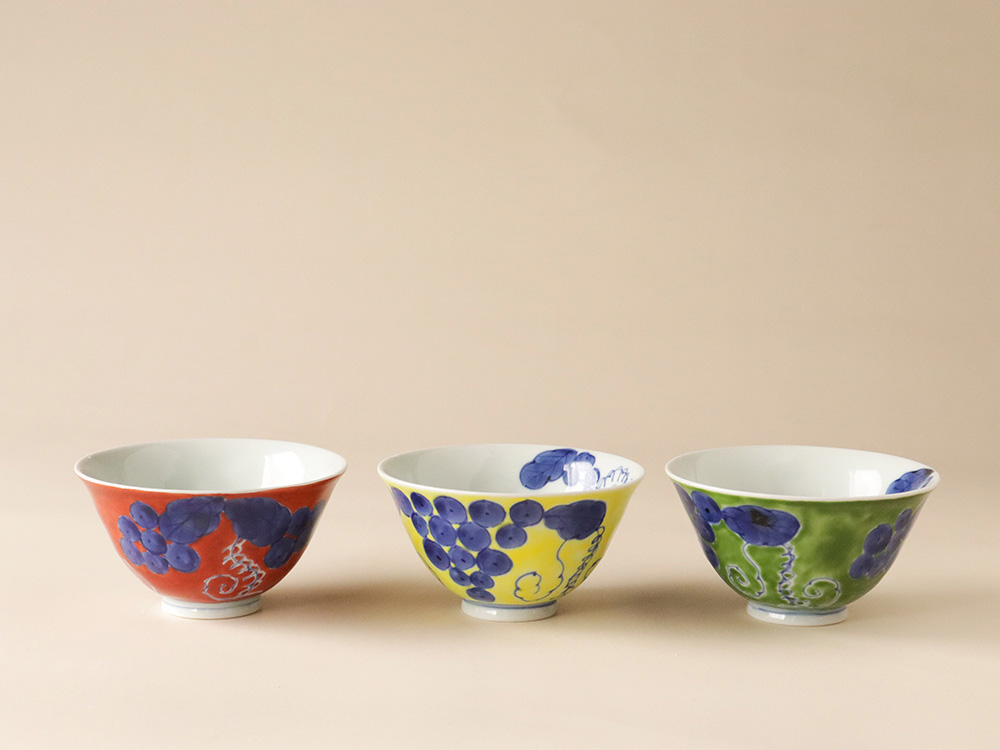 錦ふどり 染付ぶどう お茶碗 有田焼