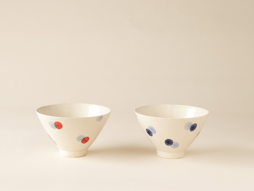 ２色水玉 お茶碗 波佐見焼
