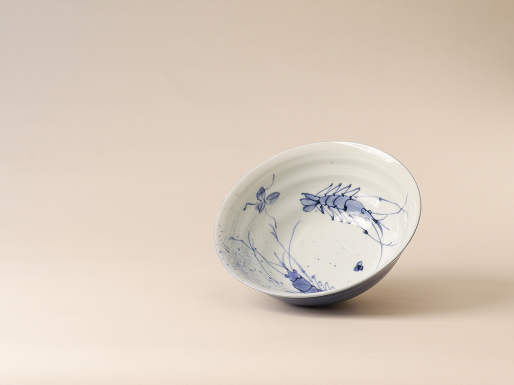 デッドストック 染付 エビ 地絵中鉢 有田焼