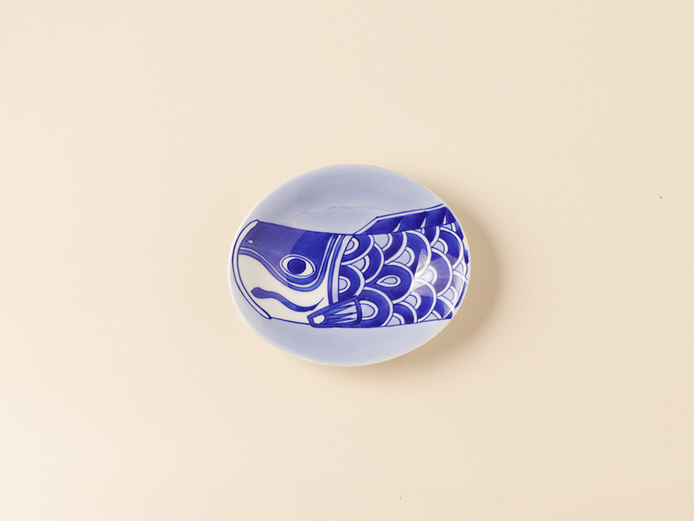 デッドストック 染付鯉絵楕円皿 有田焼