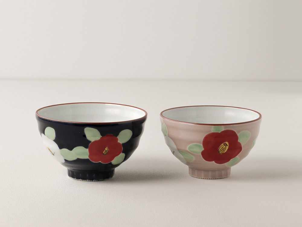釉彩 椿 お茶碗 大・小 波佐見焼