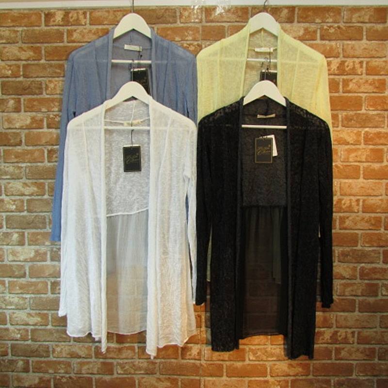 【IMPORT】インポート　イタリア製　カット×シルク切替ロングカーディガン