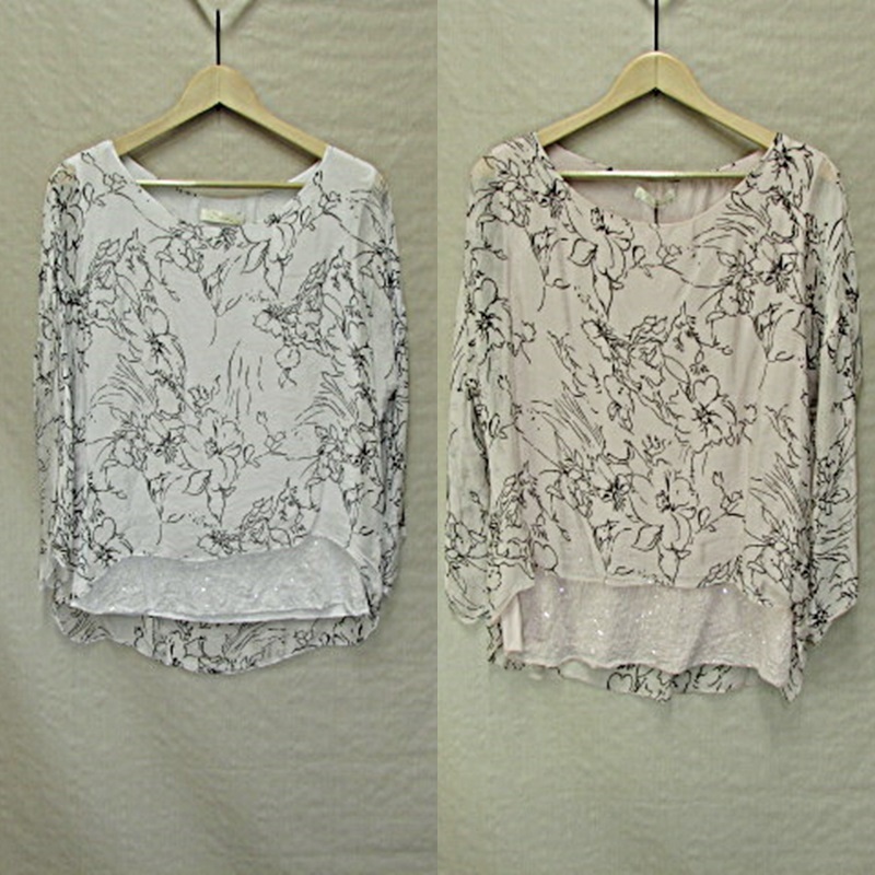 【IMPORT】インポート　イタリア製　シルク花柄ブラウス