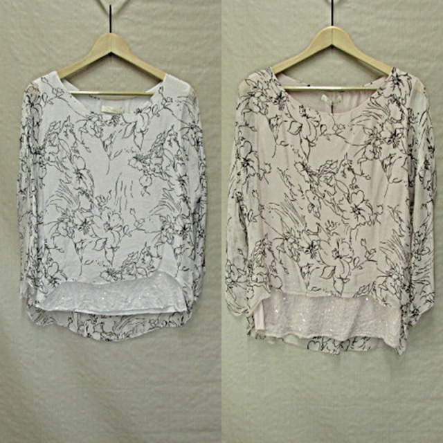 【IMPORT】インポート　イタリア製　シルク花柄ブラウス
