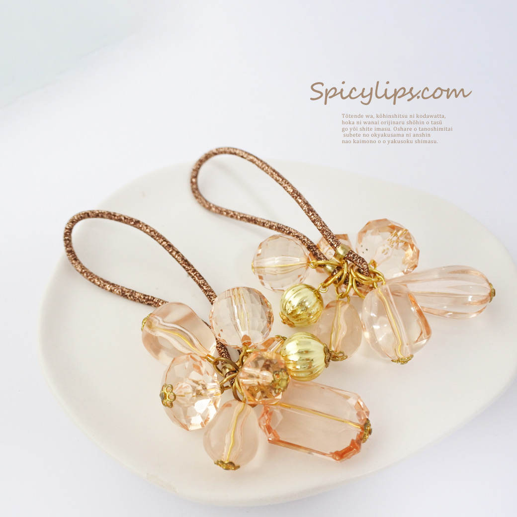 色々なサイズの多面カットビーズを使った大人可愛いヘアゴム7035