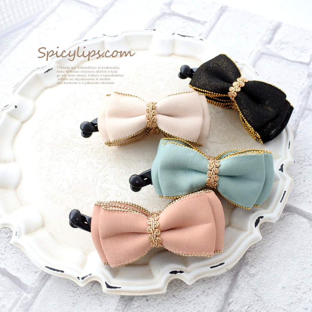 甘さを抑えたラメリボンがポイント♪大人女性にぴったりな、リボンバナナクリップ簡単アップスタイル7044