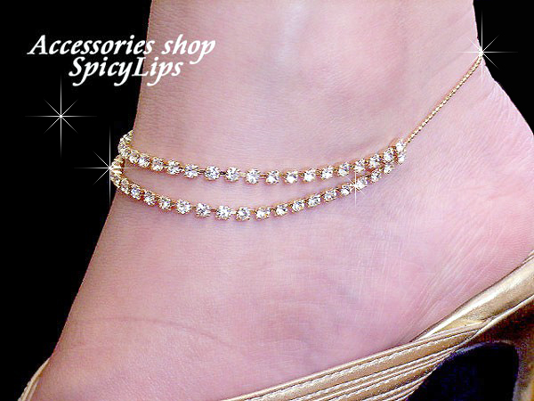 素足に煌めきダイヤレーン2連アンクレット 0761