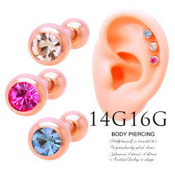 ［14G］［16G］新色ピンクゴールド登場☆大粒ストーンキャッチシンプルシャフト軟骨ピアスボディピアス 0436 SS