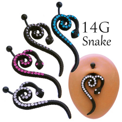 [14G]BLACKインパクト大！クールなスネイクモチーフへそピアスボディピアス0105