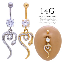 【4月再入荷】[14G]COOL！ハート型スネイクジュエル蛇へそピアスボディピアス0939