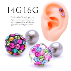 ［16G14G］◆シャインコーティングパヴェ◆女の子らしい配色使い♪ミックスカラー艶ラインストーン軟骨ピアスボディピアス 0961 SS