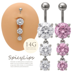 [14G ]ワンランク上の存在感。豪華 大粒 トリプル キュービクジルコニア へそピアス ボディピアス 0020