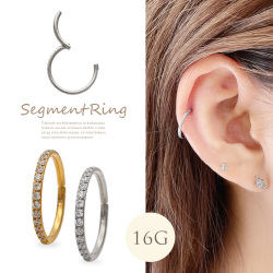 ［16G ］ワンタッチ で楽らく装着♪ストーン付 セグメント リング 軟骨ピアス ヘリックス ボディピアス 0027