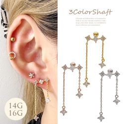 ［14G 16G ］洗練されたCZ ダイヤ モチーフ 繊細なチェーン が揺れるラグジュアリーなルックス。ストレート 軟骨ピアス ヘリックス ボディピアス 0161