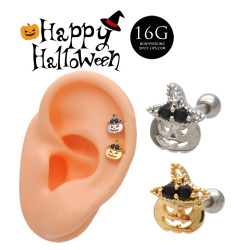 ◆～ハロウィン限定商品～◆［16G ］BLACK帽子がカワイイ♪ ハロウィン パンプキン かぼちゃ  超ちびちび モチーフ ストレート 軟骨ピアス ヘリックス ボディピアス 0249