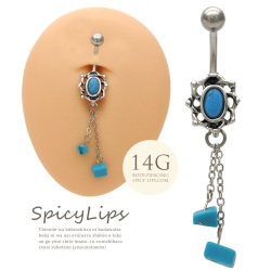 [14G ]1点投入で大人なこなれ感！ターコイズシャンデリア へそピアス ボディピアス 0458