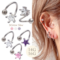 ［14G 16G ］◇SPICYLIPSオリジナル◇お洒落の鮮度をあげる。キュービックジルコニアスター スパイラル 星 star 軟骨ピアス ヘリックス ボディピアス SS ［シルバー］0546