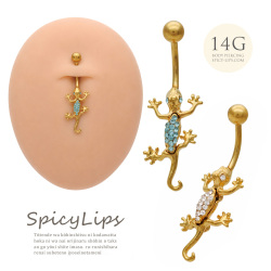 ★13日（月）9:59まで！店内全品10％OFF★【10月新作】[14G ]存在感抜群のリアルトカゲ が目を惹く、クールで個性的 とかげ ブルー パヴェ へそピアス ボディピアス 0550